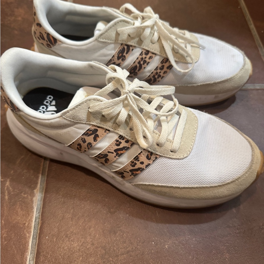 Adidas Women's White and Beige Leopard Sneakers